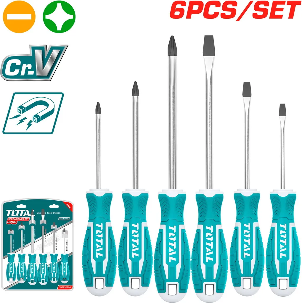 Set de Tournevis Plats et Cruciformes 6 Pièces pour Atelier et Garage