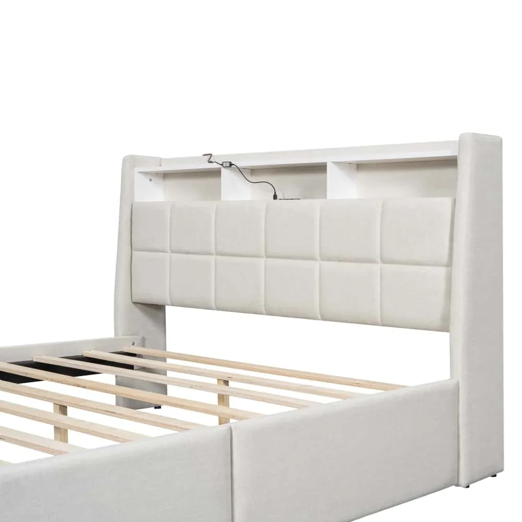 Lit avec rangement 160x200cm beige pour optimiser l'espace et le confort - 6