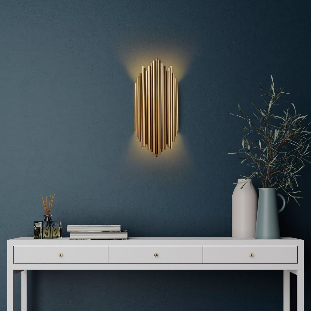 Opviq, Kara - 13346, Applique, Oro, Metallo, 18 x 8 x 40 cm Immagine del prodotto 