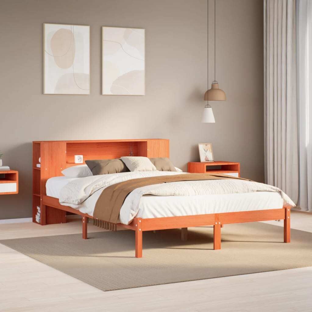 Maison Exclusive - Massivholzbett mit Regal ohne Matratze Wachsbraun 160x200 cm