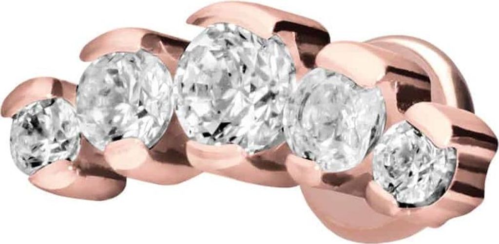 Ohrpiercing, Nasenpiercing Titan Labret mit Push Fit 5 EINGEFASSTE KRISTALLE RoséGold Stablänge: 5mm | Stabstärke: 1,2mm