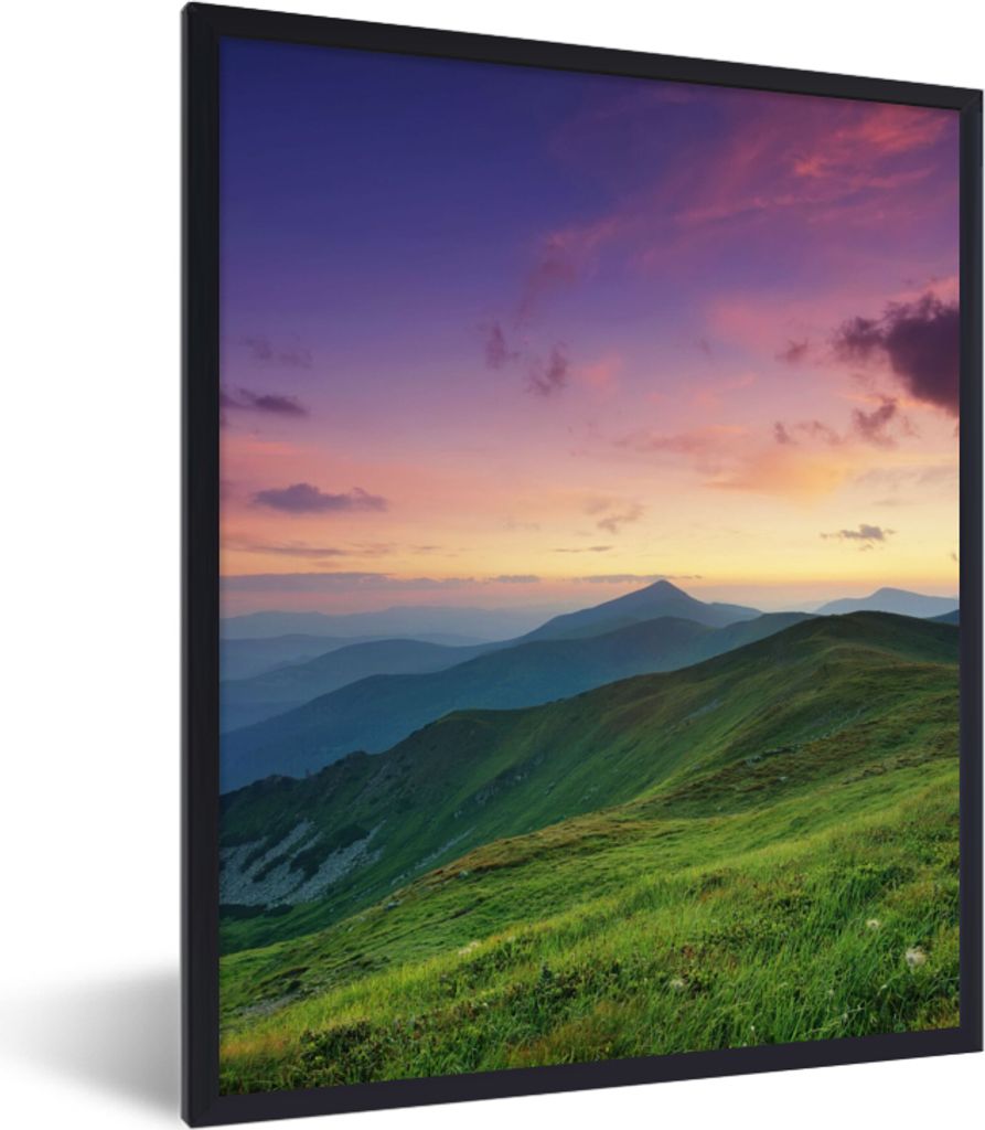 MuchoWow Gerahmtes Poster Berg - Gras - Landschaft - Abend 30x40 cm - Poster mit Schwarzem Bilderrahmen Wandposter Rahmen Foto Bilder - Wanddeko ...