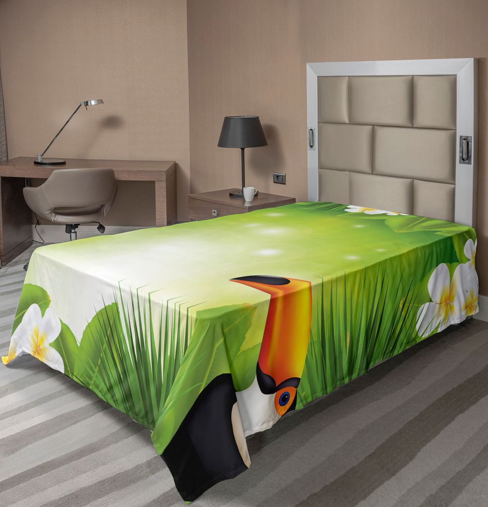ABAKUHAUS tropisch Tiere Bettlaken, Toucan Vögel Mit Makro Exotischen Pflanzen Mit Frischen Farben Natur Design, weiches bequemes oberes Bettlaken...