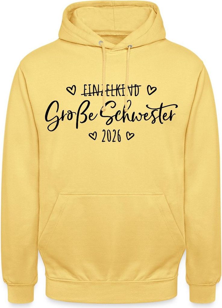 Spreadshirt Große Schwester 2026 Einzelkind Ende Herz Uni Hoodie, L, Zitronengelb