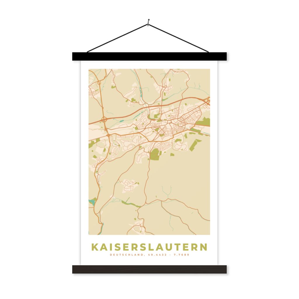 MuchoWow Textilposter Kaiserslautern - Karte - Vintage - Stadtplan 60x90 cm mit schwarzem Rahmen - Poster Wohnzimmer
