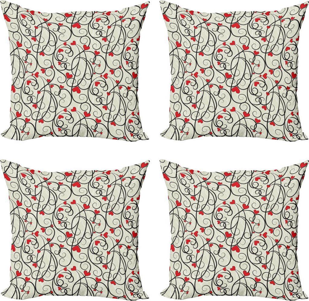 ABAKUHAUS Liebe Kissenbezug Set (4 Stück), Wave-Blumenherz-Strudel, Moderner Doppelseitiger Digitaldruck, 50 cm x 50 cm, Eischale Vermilion Schwarz