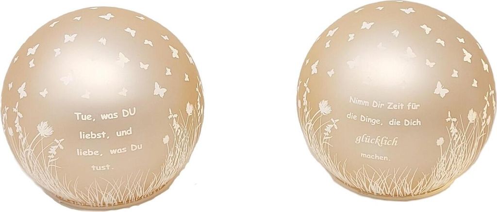 2er Set LED Kugellampen Blumenwiese mit Spruch D. 12cm apricot Formano