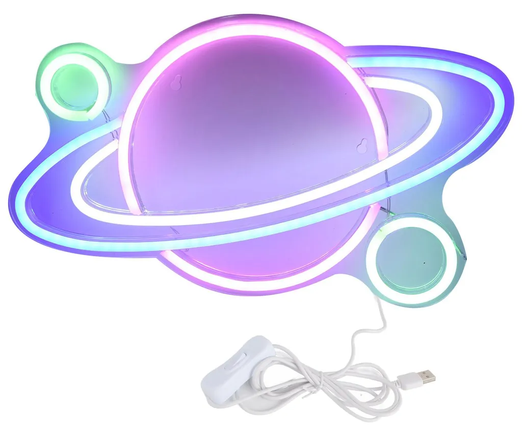 Néon LED Planète en PVC Haute Luminosité avec Alimentation USB - 30cm