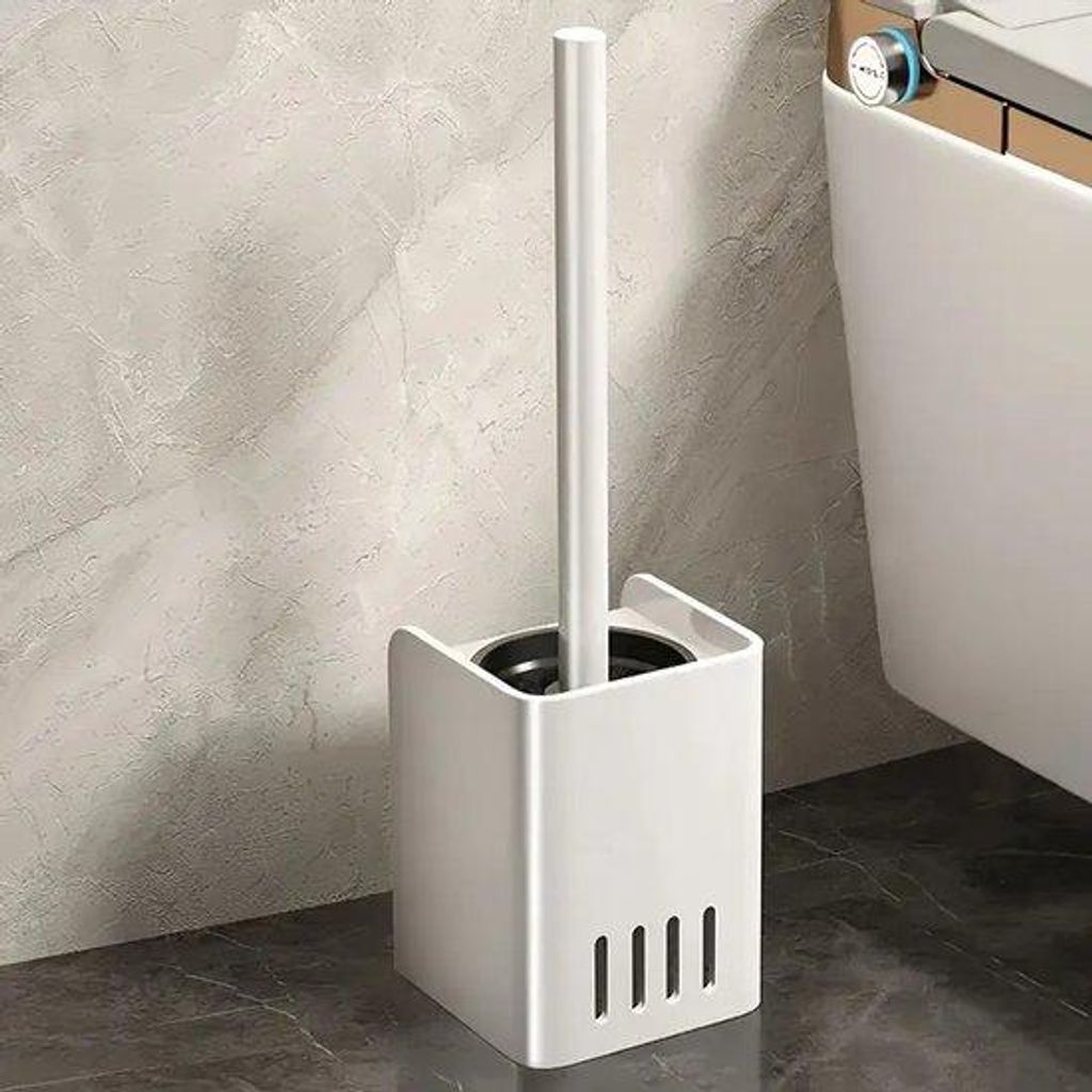 Aluminium Toiletborstel für Hausreinigung - leicht zu installieren, an Wand oder Boden montierbar, ohne Bohren, ideal für Innenreinigung (weiß)