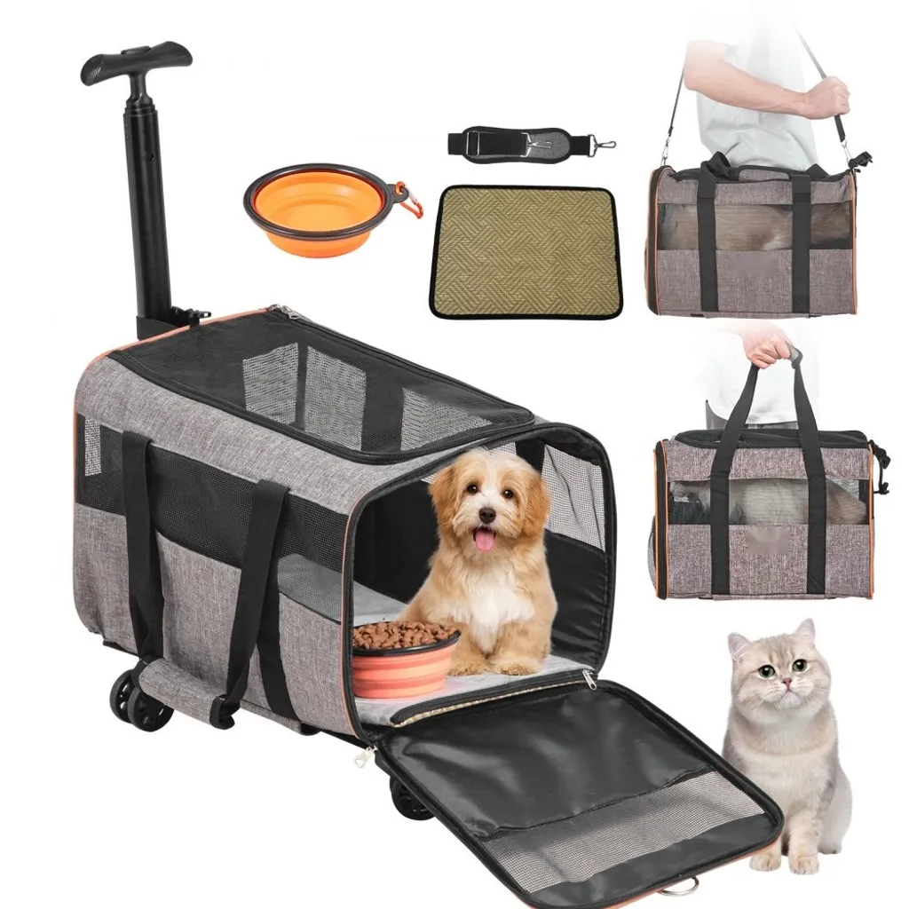 Trolley per cani - Zaino pieghevole per cani Capacità di carico max. 9,9 kg - Borsa da trasporto in tessuto Oxford 600D - Trolley per cani con 4 ruote - Trolley per animali - Borsa da viaggio per cani - Ideale per viaggi in auto o escursioni