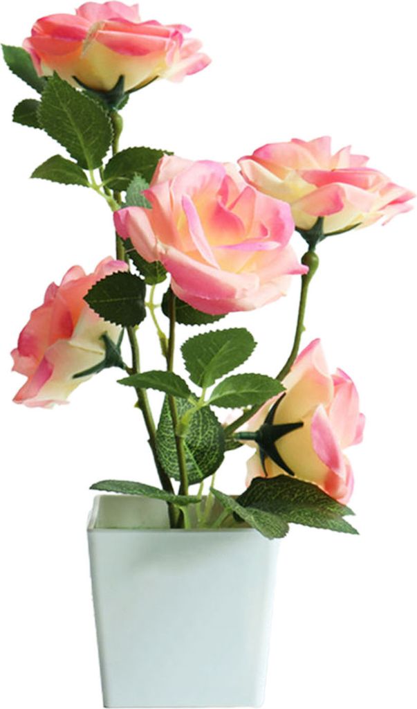 künstlicher Pflanzentopf Rose Desktop Dekor Faux Seidenblume Indoor im Freien Blumentopf für Zuhause-Hell-Pink