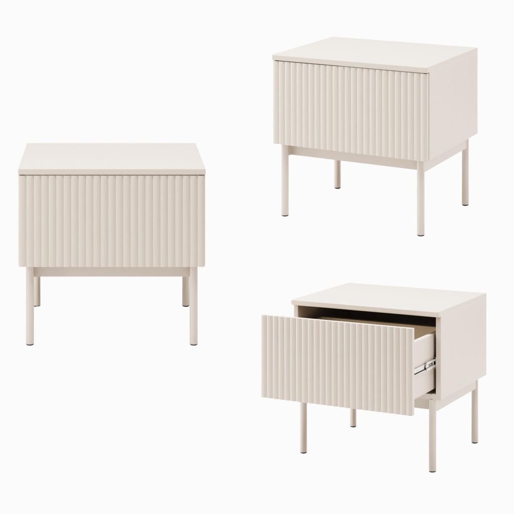 BEAUTYSOFA | Nachttisch SOFT Kaschmir, Nachtschrank mit 1 Schublade und geriffelten Fronten, Push-to-Open-System
