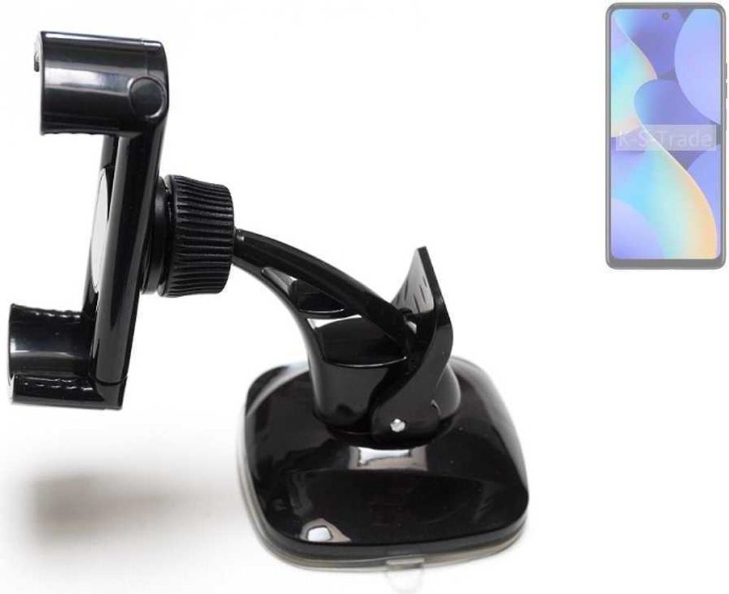 K-S-Trade kompakte Handy-Halterung Windschutzscheibe kompatibel mit Tecno Spark 10 Armaturenbrett schwarz Autohalterung KFZ Halter Scheiben-Halterung