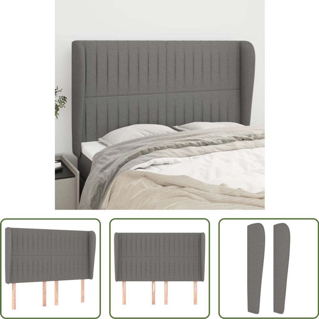 The Living Store Kopfteil mit Ohren Dunkelgrau 147x23x118/128 cm Stoff