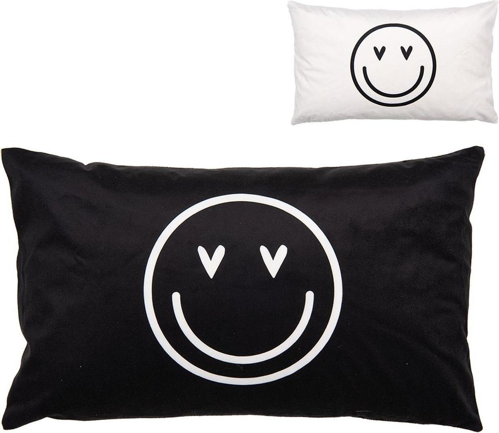 Clayre & Eef Kissenbezug 30x50 cm Schwarz Weiß Polyester smile