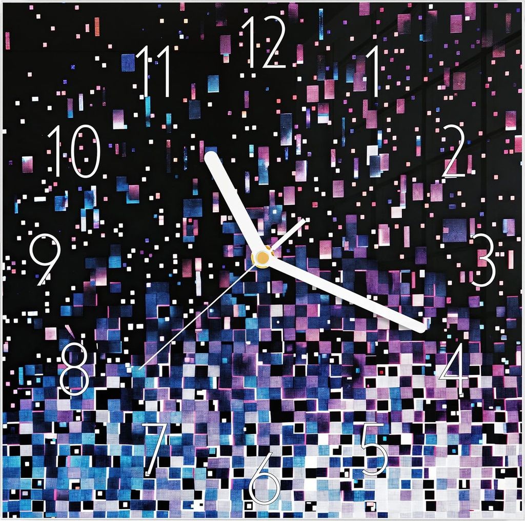 Wanduhr aus Glas mit Motiv Pixelmuster- 30 x 30 cm - inkl. Aufhängesystem