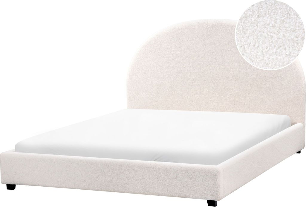 BELIANI Polsterbett Cremeweiß Bouclé Stoff Gepolstert 140 x 200 cm Lattenrost Hohes Kopfteil Halbrund Klassisch Minimalistisch Schlafzimmer