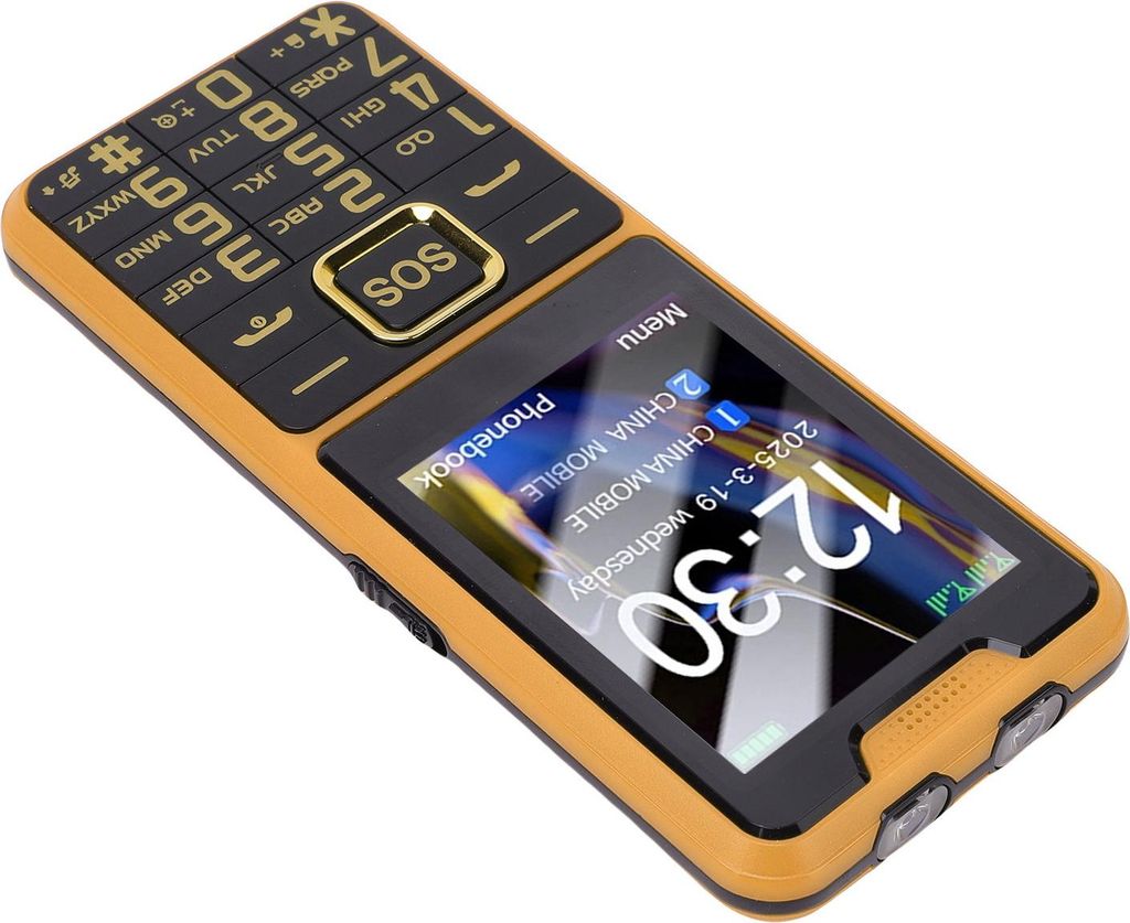 2G GSM entsperrtes Mobiltelefon 2,4-Zoll-Bildschirm Dual-SIM-Handy mit großen Tasten und SOS-Taste Lautsprecher Bluetooth 3,5-mm-Buchse Gelb