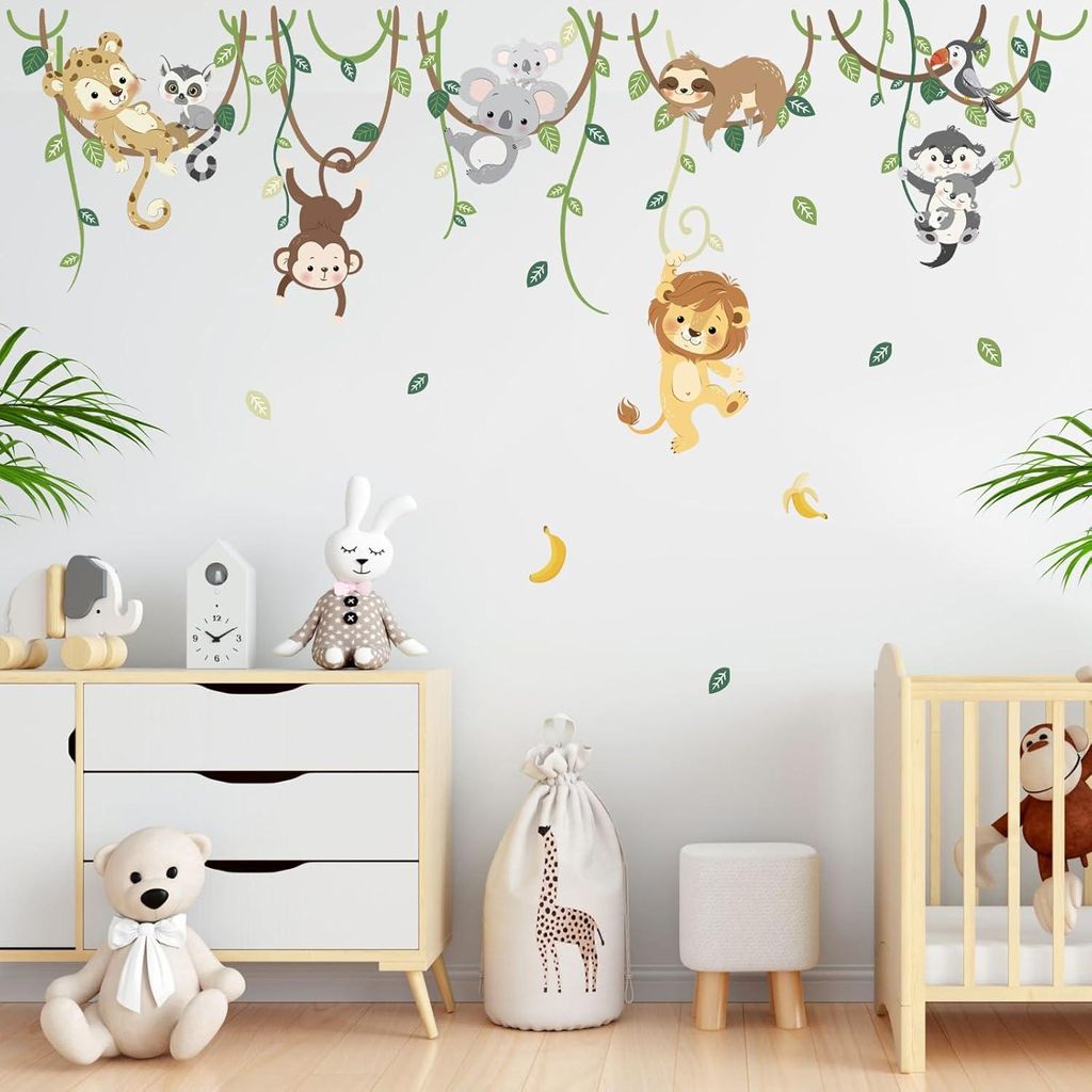 Dschungel Tiere Klettern Baum Wandsticker - Wanddekoration für Kinderzimmer - 6 Stück - Mehrfarbig