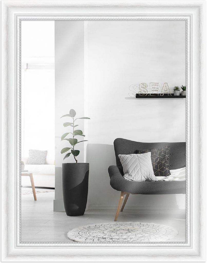 MendeFrames Wandspiegel H390 Shabby-Chic 50x65 cm weiß gemasert