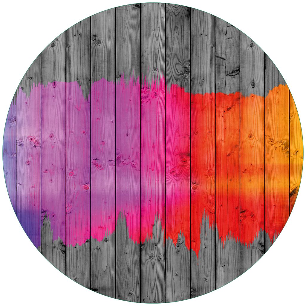 Wallario Premium Glasbild, freischwebende Optik, kräftige Farben, rund 50cm Durchmesser, Motiv Holzpaneel - Bemaltes buntes Holz