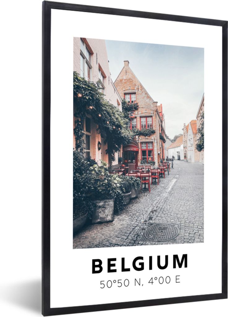 MuchoWow Gerahmtes Poster Belgien - Terrasse - Rot 40x60 cm - Poster mit Schwarzem Bilderrahmen Wandposter Rahmen Foto Bilder - Papierdruck - Wan...