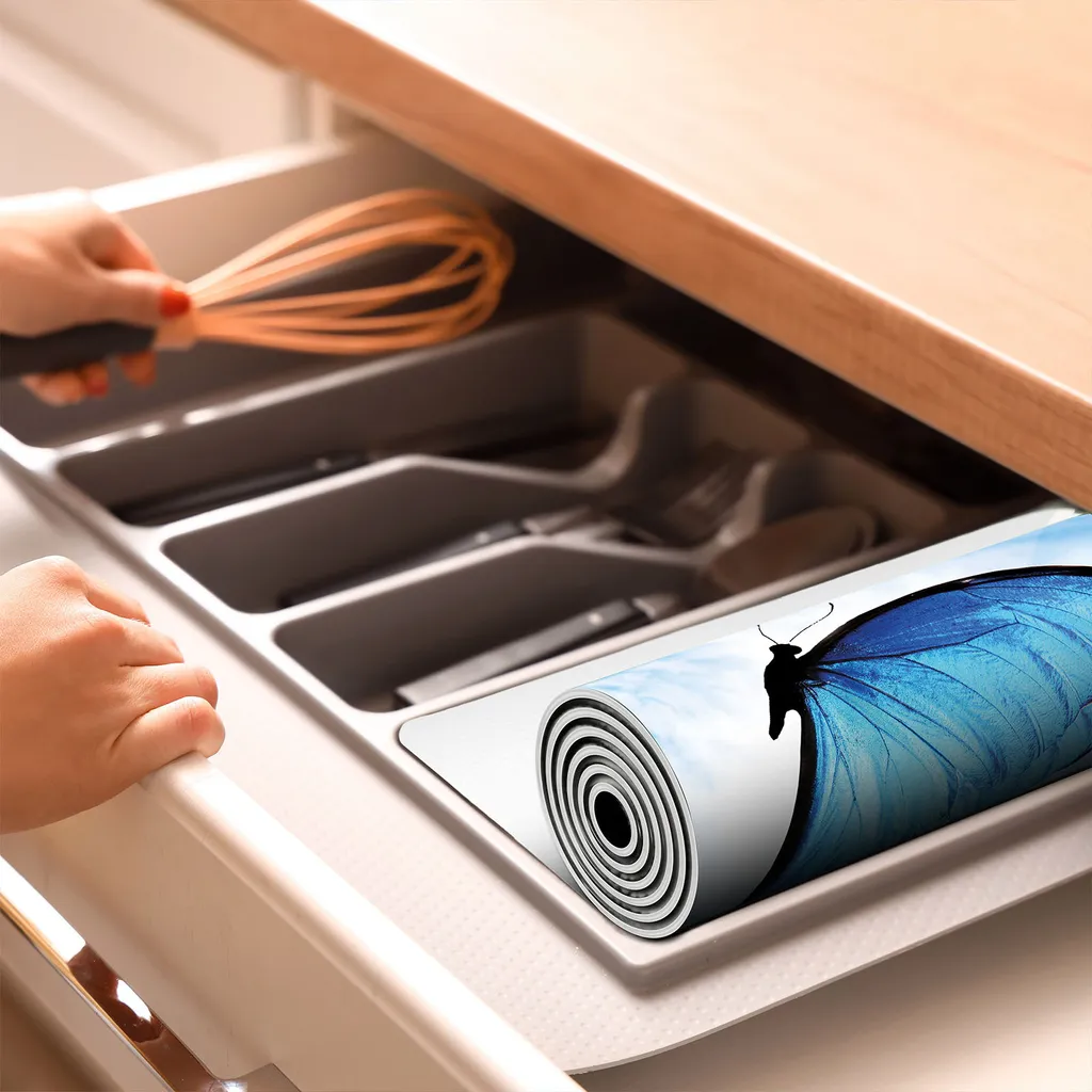 DarHaus Piastra di copertura per stufa 90x52 cm Tappetino antiscivolo Roll-up, blu - Butterfly - 4