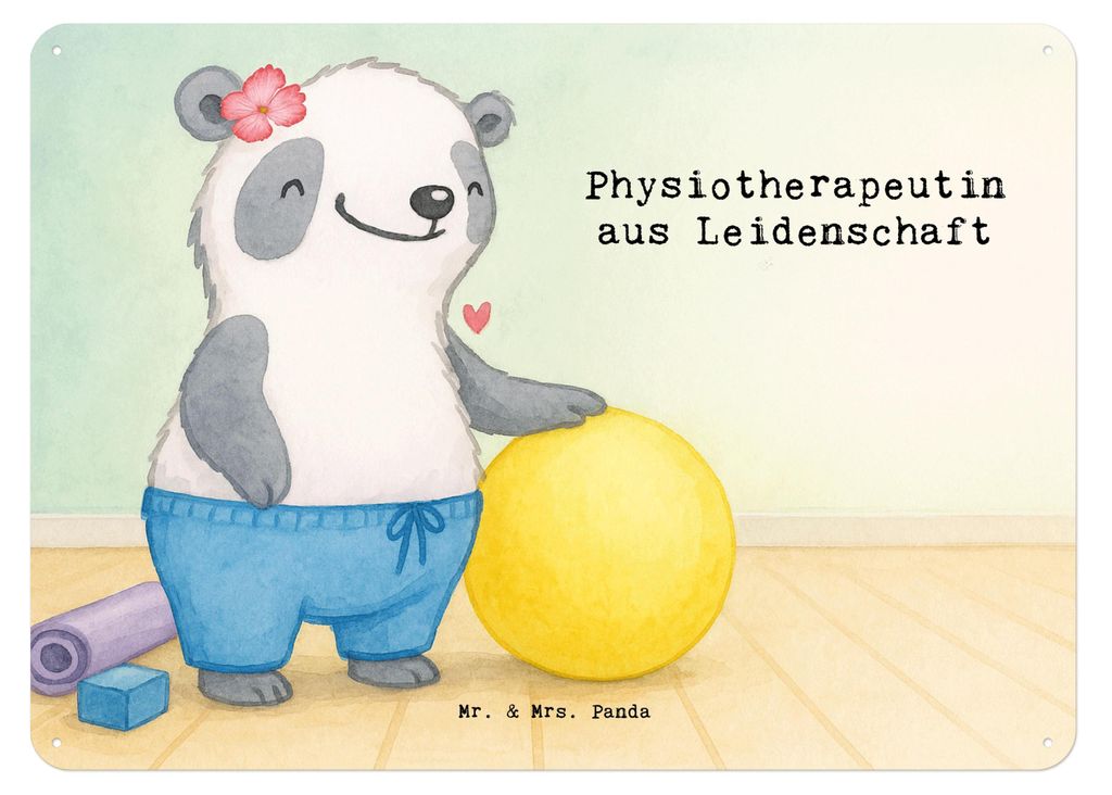 Mr. & Mrs. Panda tafel Physiotherapeutin Leidenschaft Design DIN A5 - Weiß - Geschenk, Schild, wandtafel, Wandbild, Türschild, Retro Blechschild