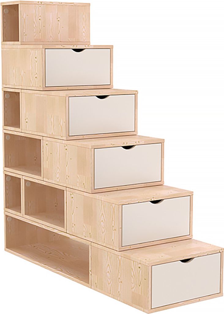 Treppenregal 150 cm - Naturlack/Weiß