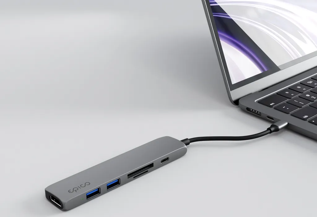 Adaptateur Hub USB-C 6-en-1 en Aluminium avec Sortie Vidéo HDMI 8K Gris