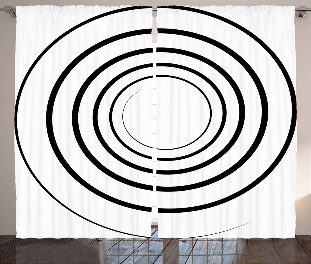 ABAKUHAUS Weiß Rustikaler Vorhang, Spiralform Monochrom, Wohnzimmer Universalband Gardinen mit Schlaufen und Haken, 280 x 245 cm, Weiß Schwarz