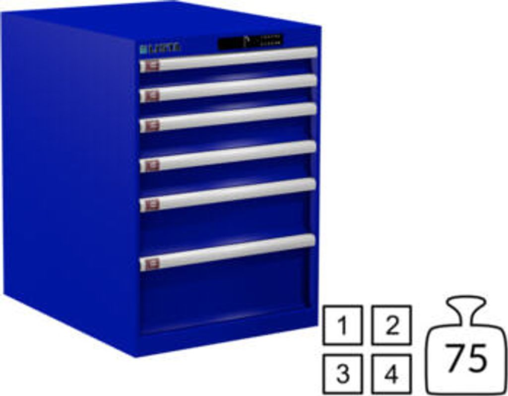 Lista Schubladenschrank - 78.523.090 - 800x564x725 mm (HxBxT) - 6 Schubladen - 75 kg - Code Lock - enzianblau (RAL 5010)