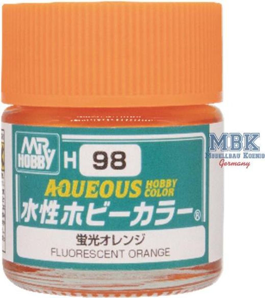 Mr Hobby - Gunze H-098 - Aqueous Hobby Colors (10 ml) Fluorescent Orange - Neu