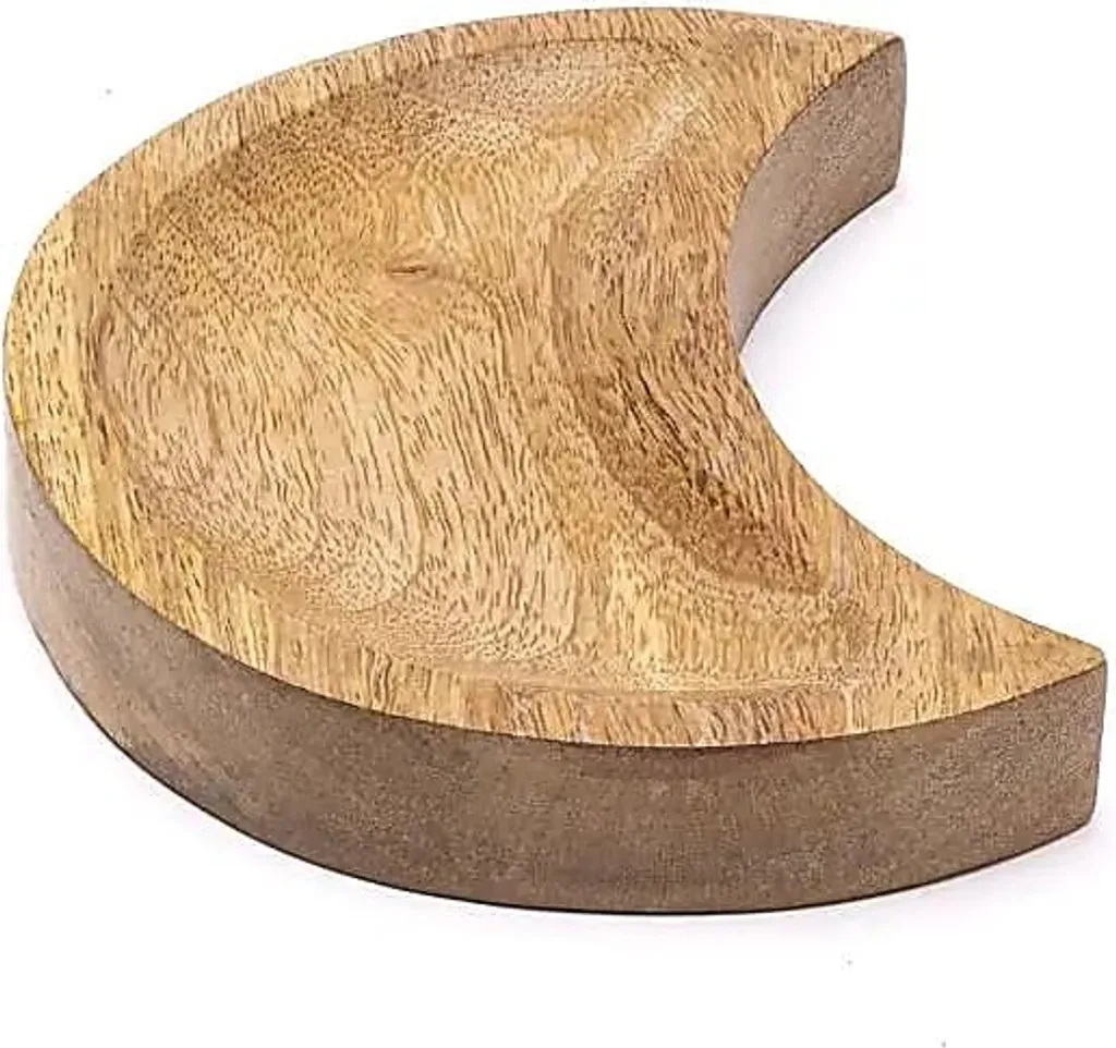 Plateau en Bois de Manguier Sculpté en Croissant 11x14cm Design Lot 2
