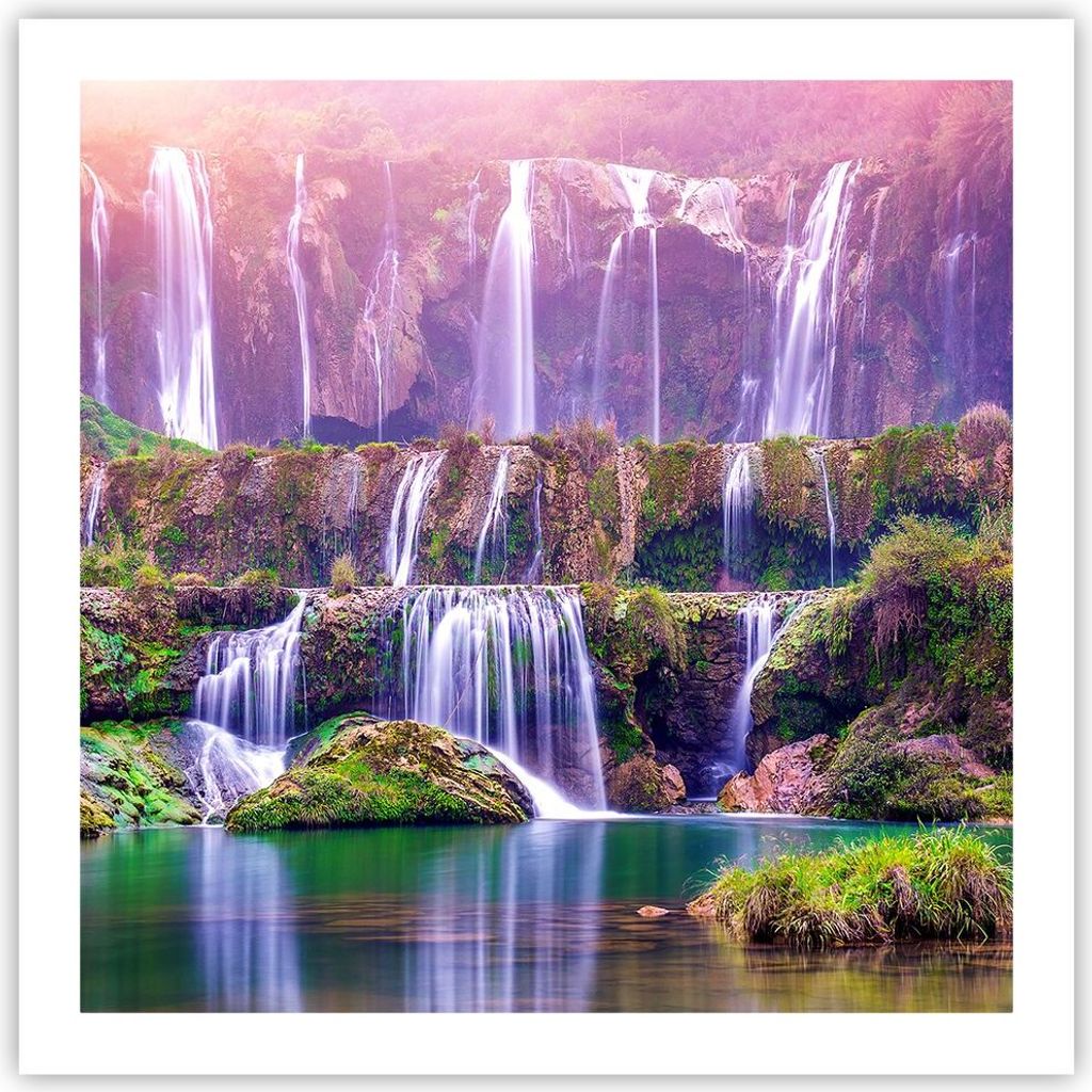 Poster - Poster ohne Rahmen - Wasserfall Natur - 60x60 cm - Wand Bild - Wanddeko - Wandbilder - Kunstposter - Wandposter - Bilder - Kunstdruck - Wa...