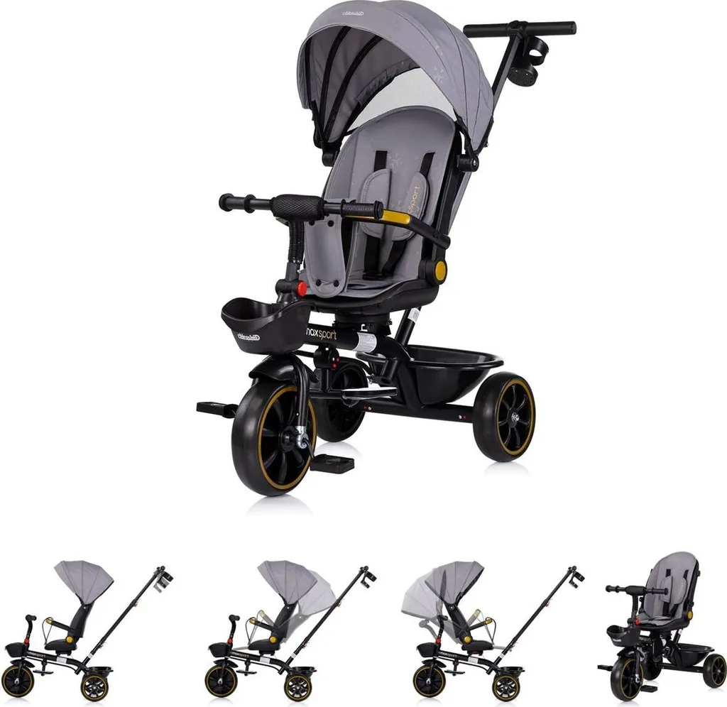 Tricycle Max Sport 2 en 1 Chipolino - Vélo évolutif Gris avec Panier