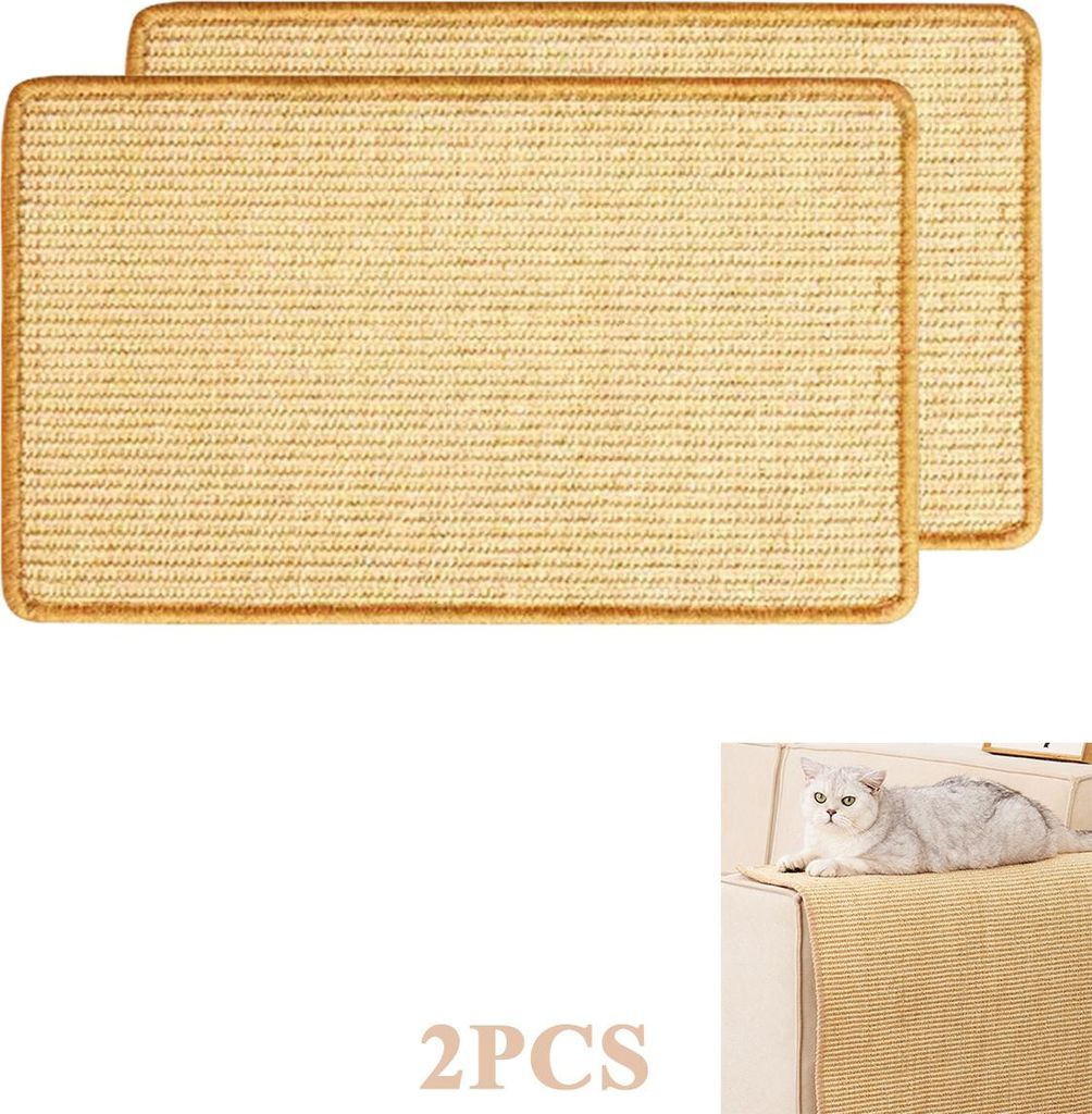 Sisal-Katzenkratzmatte 25×50 cm, 2er-Set Kratzteppich, Möbel Schutz, Kratzfest, Fixierbar