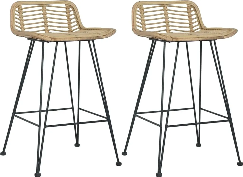 Tabouret de bar en rotin naturel avec dossier et repose-pieds - Lot de 2