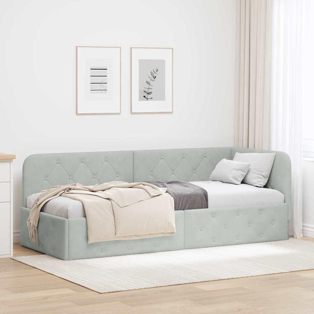 "Schlussverkauf" Einzelbett 1 PLACE - EckBettgestell einzel - mit Kopfteil - Hellgrau 80x200 cm Samt C3120