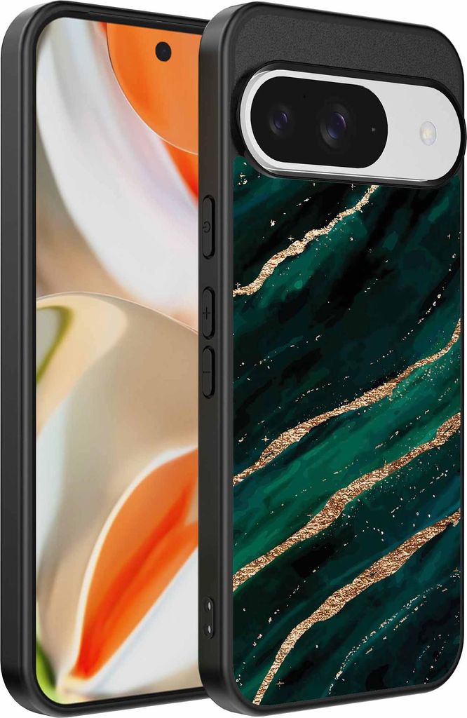 Geeignet für Google Pixel 9 Pro XL Telefon Fall mit Marmor Druck - TPU zurück Abdeckung Fall Marmor Design - Grün Gold - Smartphonica