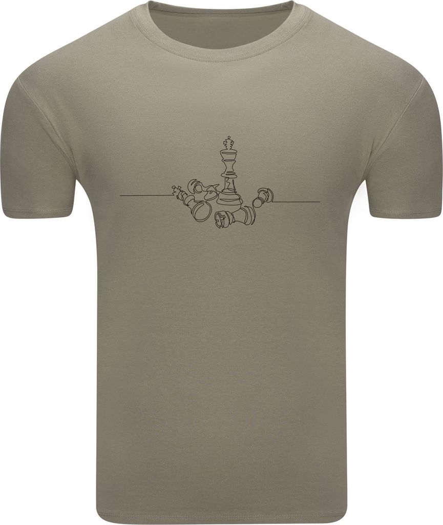 Diarbo Herren T-Shirt mit Schachliebhaber Aufdruck Schachlinie Khaki Gr.XL