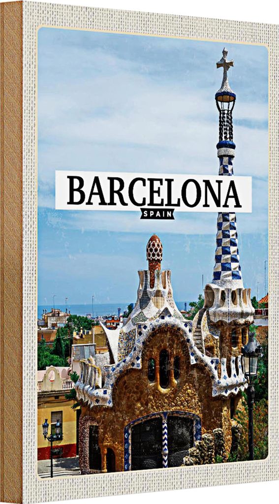 Holzschild Reise 20x30cm Barcelona Spain urlaubsort Meer