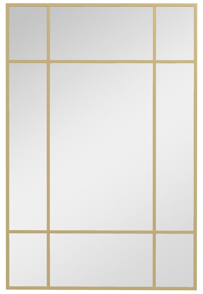 Wandspiegel, dekorativer Spiegel mit Metallrahmen, goldfarbene Streifen, Mehrschichtglas, 90B x 2T x 60H cm