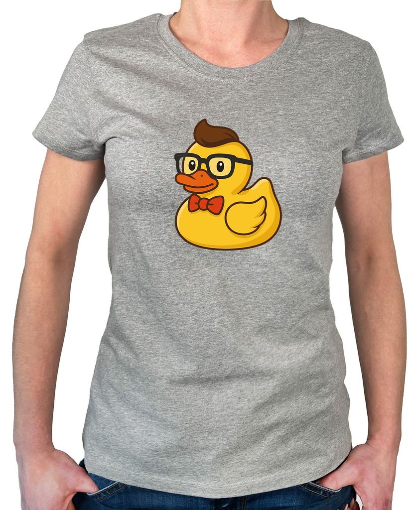 Huuraa Damen T-Shirt Quietscheente Nerd Gummiente Geek XS Sport Grey Bio Baumwolle Fairtrade Damenshirt Geschenkidee