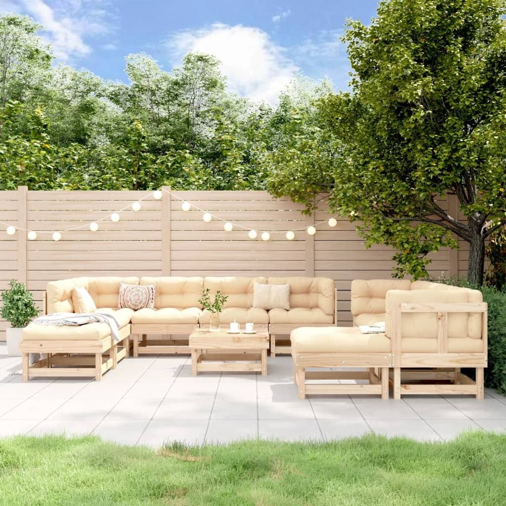 Maison Exclusive - 11-tlg. Garten-Lounge-Set Massivholz Kiefer