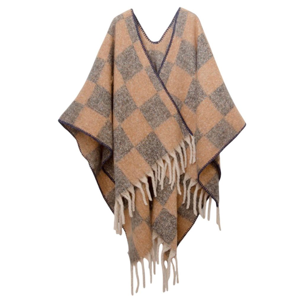 Winter Schal Damen, Warm Übergroße Schal mit Quasten, Karierte Schals, Elegant Poncho, 165x125cm, Orange