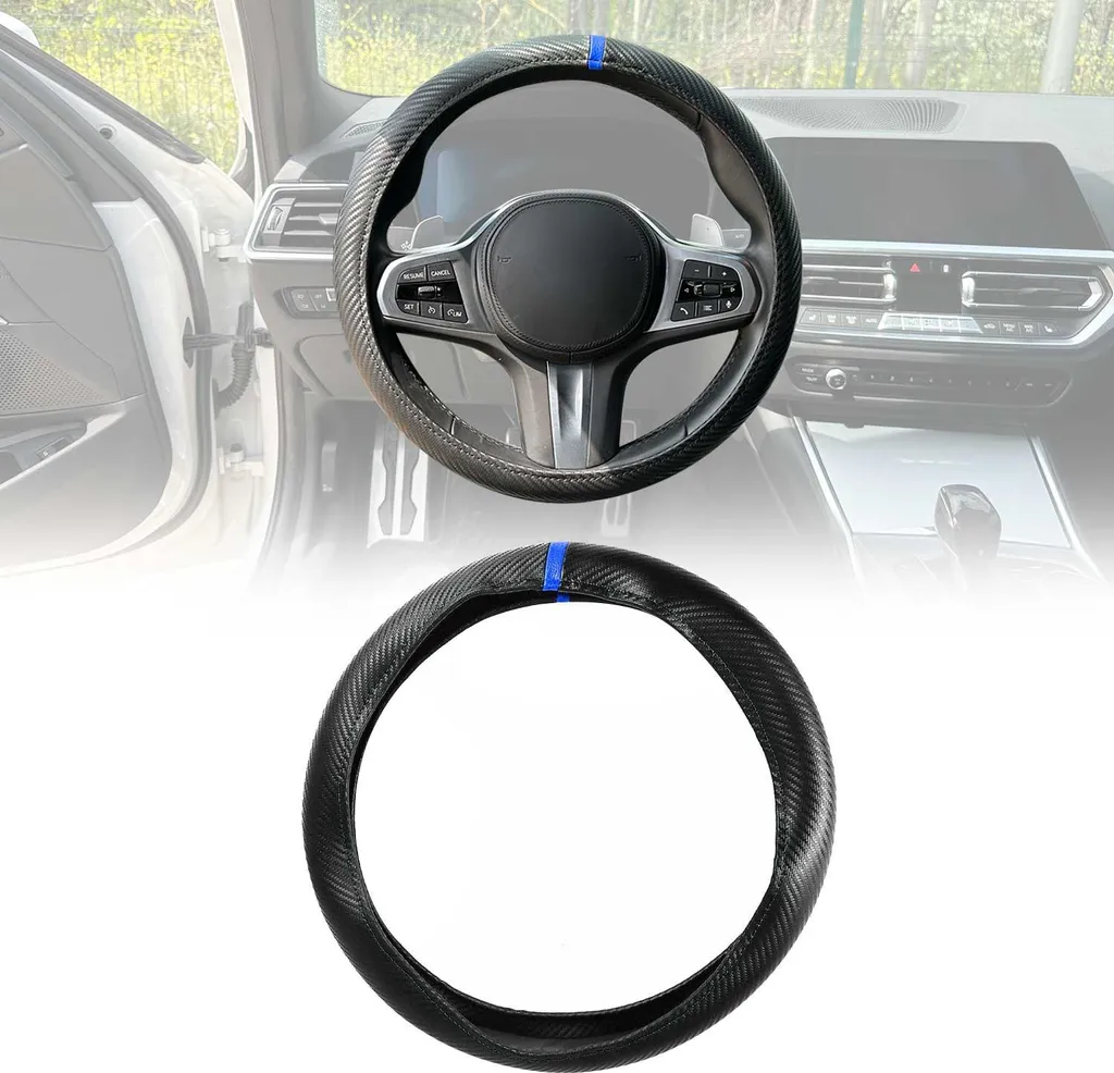 Coprivolante Auto 38-40 cm Nero/Blu - Facile da Installare e Sicuro