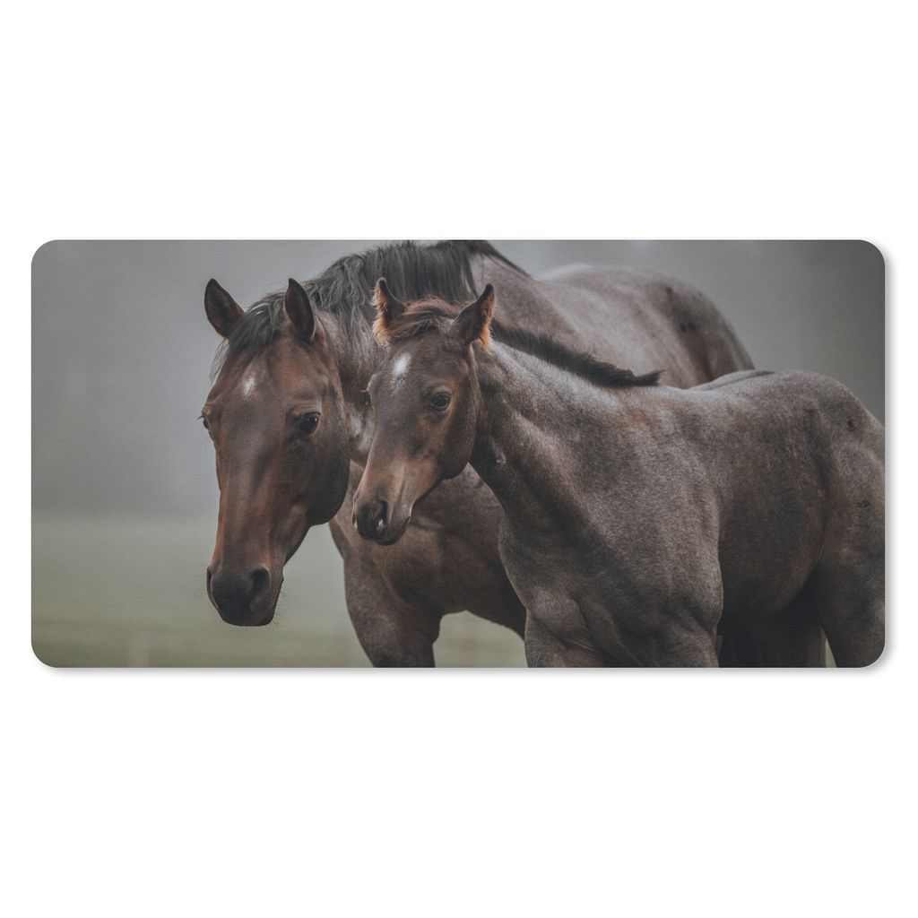 MuchoWow Mauspad Mousepad Pferde - Nebel - Landschaft 60x30 cm - Mousepads - Maus Mat - Pad - Mausunterlage - Nachhaltig