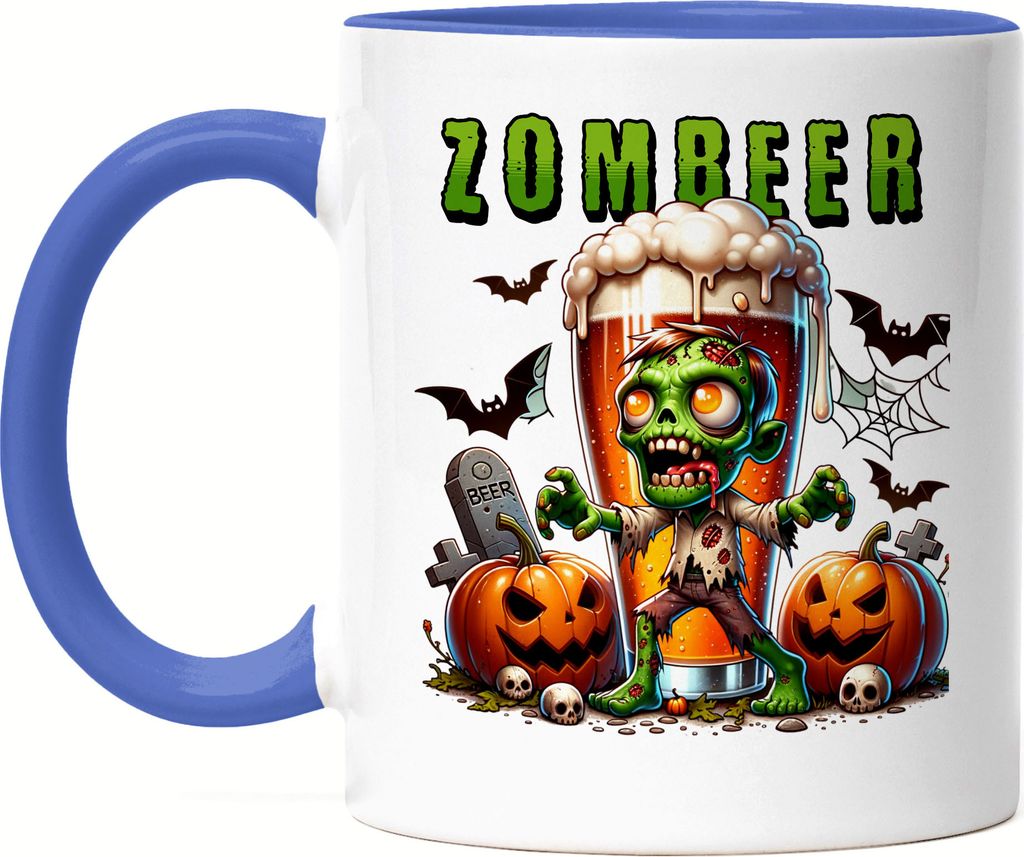 Zombeer Tasse Blau Halloween Bier Zombie Grusel Party Lustig