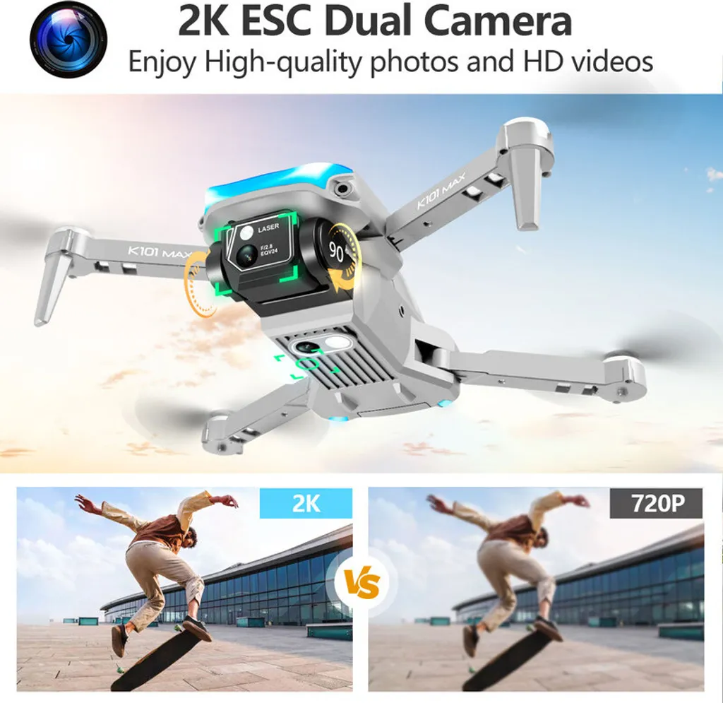 Drone caméra évitement obstacle 2K argenté pliable pack complet - 2